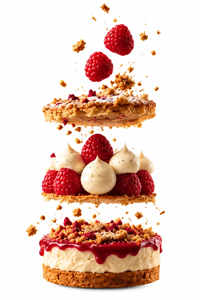 Illustrated cake idea with fruits, cream and golden soils